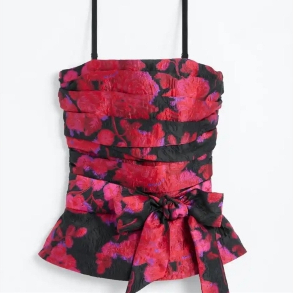 White House Black Market Jacquard Tie Waist Bustier Top, 8
